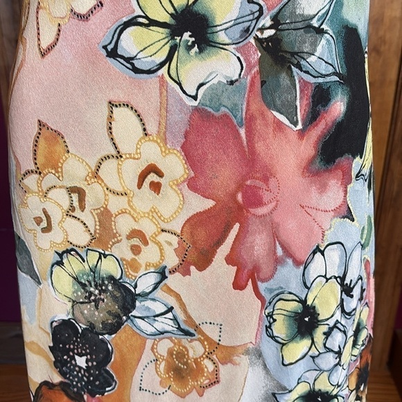 Chico's watercolor Silk Wearable Art Fit & Flare Silk Y2K Slip Midi Dress M/L - Picture 8 of 13